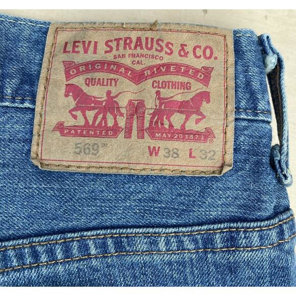LEVIS 569 Loose Straight Denim Jeans Men's Pants Distressed Ripped Blue SZ 38x32 - Picture 6 of 6